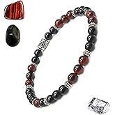 Kartini Studio Black Onyx and Red Tiger's Eye Bracelet, Stone and Sterling Silver Beads Bracelet, Quality Bead Jewelry for Men