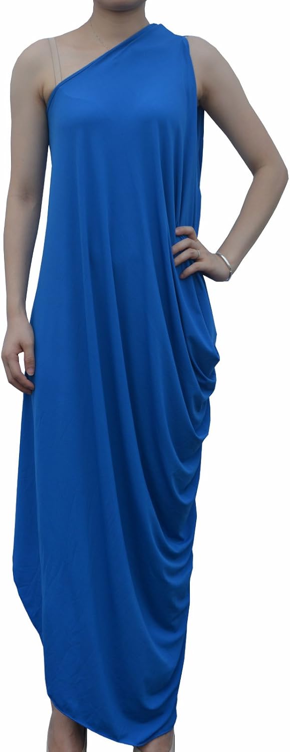 Real Beauty Women Sleeveless One Shoulder Maxi Loose Wrap Dress Evening Party Dress (10/S, Royal 