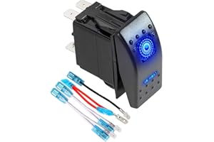 FXC 3 Position SPDT Rocker Switch 7Pin Laser On/Off/On Blue LED Light 20A/12V 10A/24V Toggle Switch with Jumper Wires Set for Automotive Boat Marine Truck Jeep Off-Road Bus RV