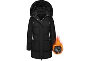 Voqeen Women Winter Parka Coat Windproof Winter Coat Fleece Lined Long Parka with Faux-Fur Hood