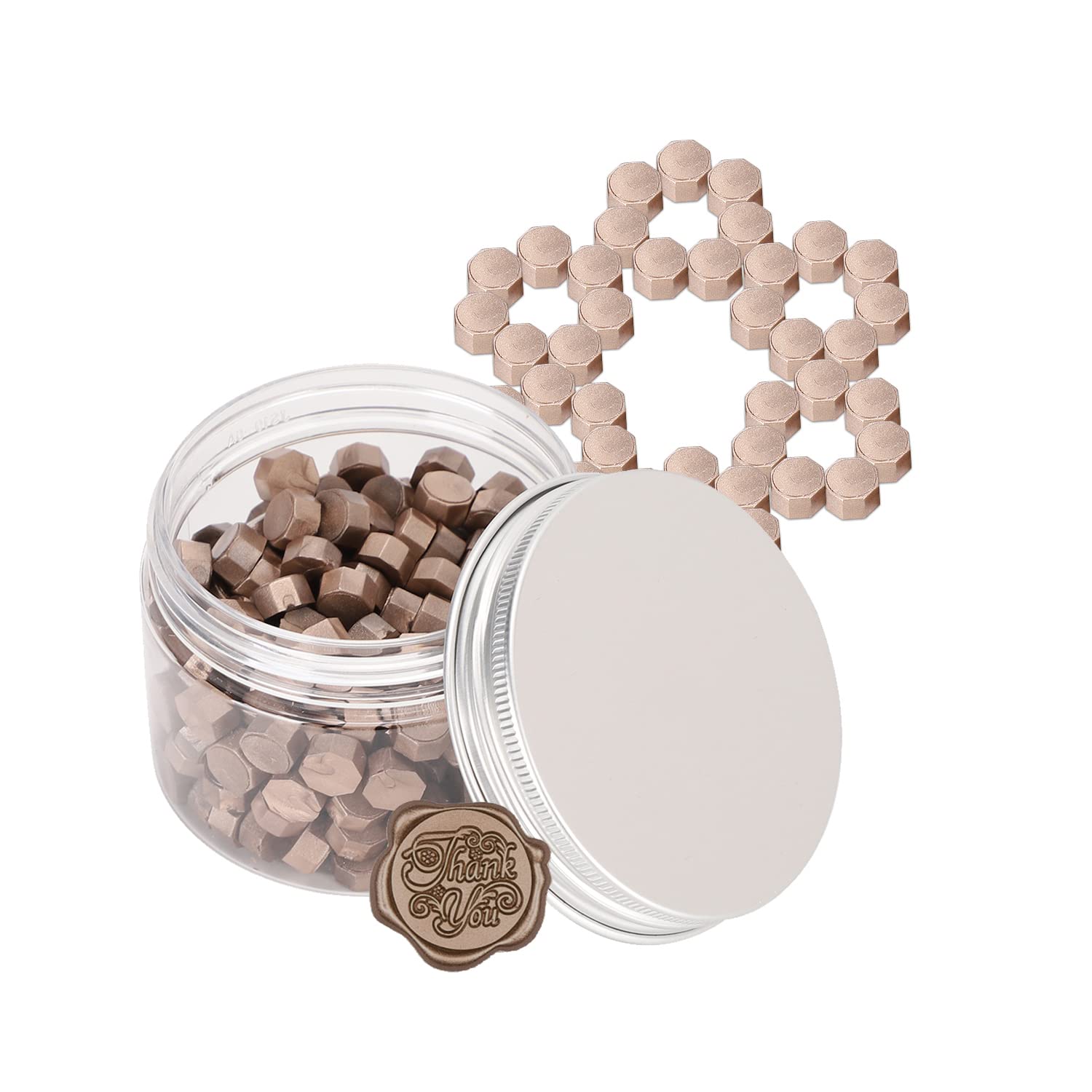 200Pcs Wax Seal Beads, Colorful Octagonal Vintage Retro Sealing Wax Bead for Wedding Invitations, Christmas Cards, Envelopes, Wine Packages(Champagne Gold)