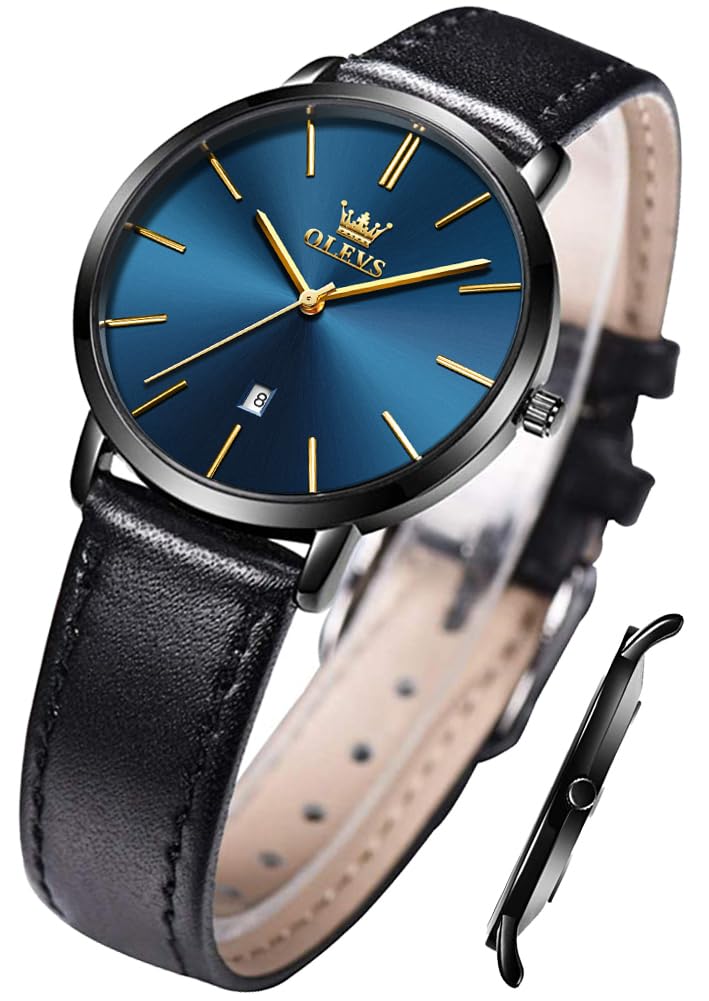 OLEVS Ladies Quartz Watch Minimalist Casual Ultra-Thin Design & Leather Strap & Waterproof & Date Elegant Watch