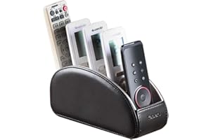 YAPISHI All-in-One Leather TV Remote Control Holder Black with 5 Compartments Nightstand Desktop DVD Media Player Remote Caddy Storage Box Organizer Tray For Makeup Brush Pen Stationary Table Controllers