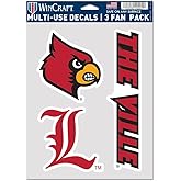 Wincraft NCAA Louisville Cardinals Decal Multi Use Fan 3 Pack, Team Colors, One Size