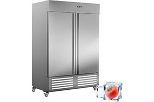 ECEVT 54"W 2 Door Commercial Refrigerator Stainless Steel Fan Cooling 49 Cu.ft Refrigerator for Restaurant, Bar, Shop Upright 33℉~41℉, Stainless Steel Reach-in, ETL and DOE Approved
