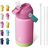 BJPKPK Insulated Water Bottle with Straw Lid, 12oz Thermo Water Bottles, Flex Handle & Non-slip Boot, BPA Free Leak Proof Stainless Steel Metal Thermo, Tumblers, Cups,Rose Pink