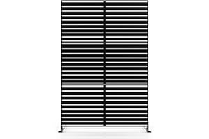 MTART Metal Privacy Screen 72" H x 47.2" Decorative Outdoor Privacy Screen Privacy Panel with Stand for Balcony Deck Patio Lawn Garden, Privacy Fence (Black-Louvered)