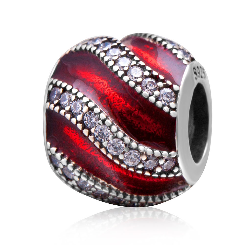 YiRong Jewelry Wave Charm 925 Sterling Silver Spacer Charm Anniversary Charm Birthday Charm Christmas Charm for Panodra Charms Bracelet (Red)