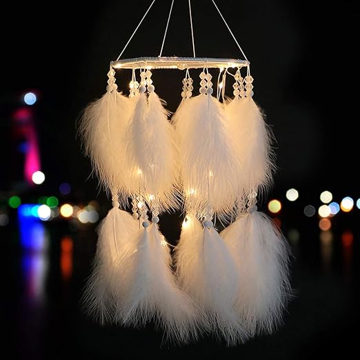 Amazon Com Lomohoo Dream Catcher With Led Light White Feather