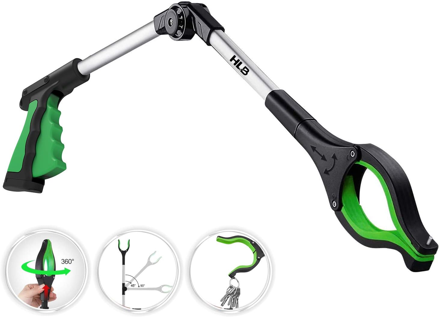 ORFELD Greifer, Aluminium Greifzange, 0°- 180° abgewinkelter Arm, 90° drehbarer Kopf, 77cm Greifarm als helfende Hand, mit verstellbarem Arm und Magnet für die Müllabfuhr and Abfallsammlung