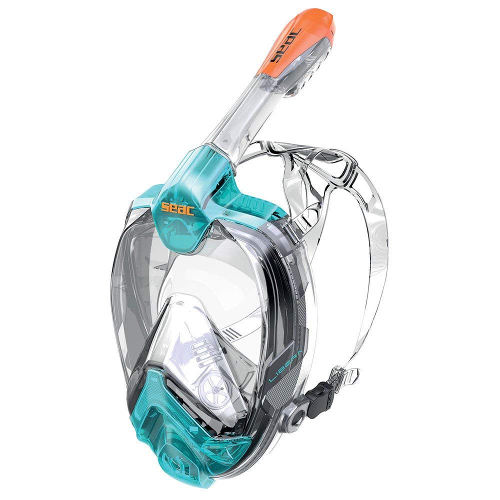 Seac Libera, New Generation Integrated Snorkeling Mask, Hypoallergenic Silicone, Quick Release, 4 Sizes, blue/orange, XS/S
