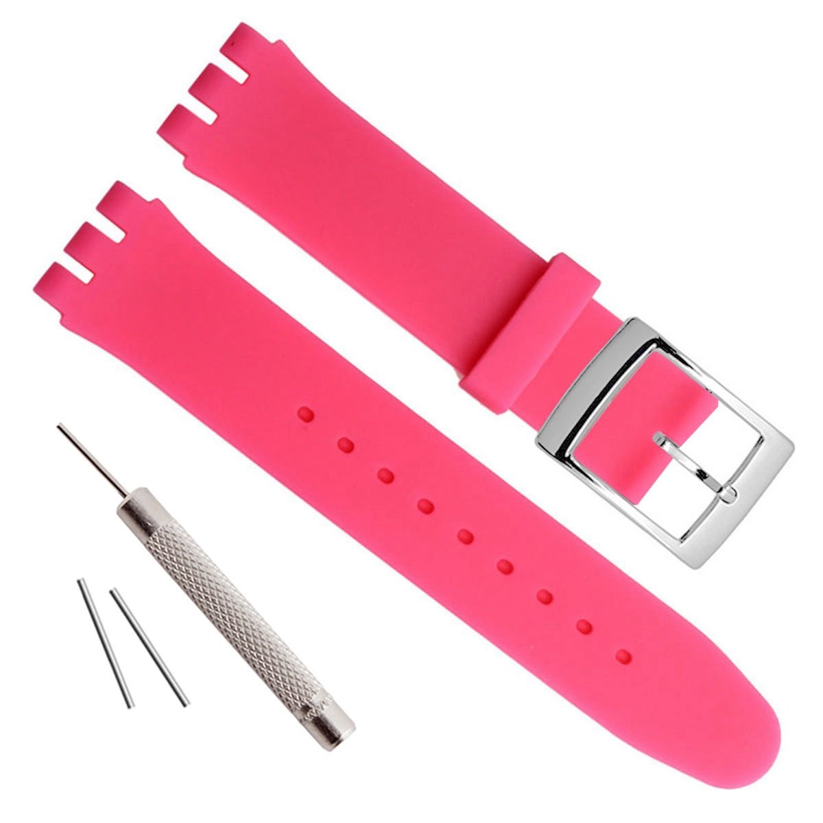 Green Olive Silver Plated Stainless Steel Buckle Waterproof Silicone Rubber Watch Strap Watch Band (19mm, Rose)