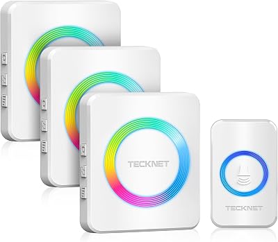 TECKNET Wireless Doorbell 3 Receivers 400m RGB Light IP65 60 Chimes 5 Volume