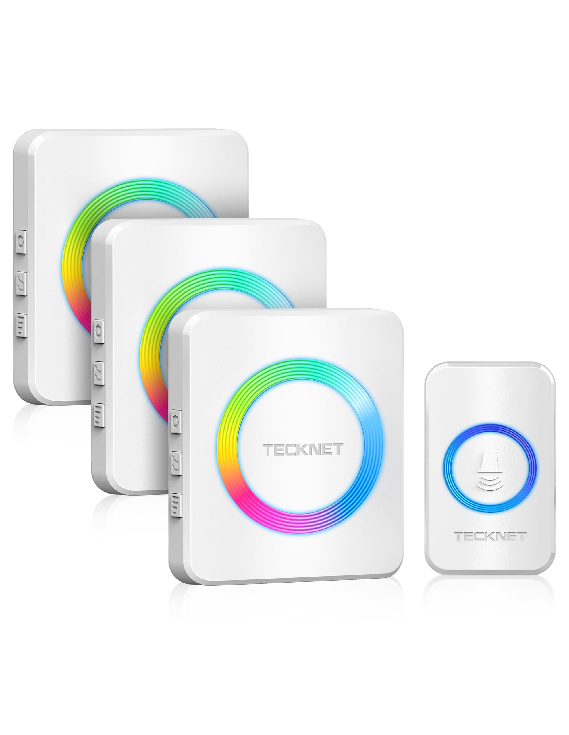 TECKNET Wireless Doorbell 3 Receivers, Door Chime Kit with RGB Light, 400M/1300ft Wireless Range, IP65 Waterproof Door bell, 60 Chimes & 5 Level Volume Plug in Receiver for Home, School, Office, White