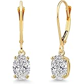 Gem Stone King 14K Yellow Gold Gemstone Birthstone Leverback Dangle Earrings for Women | Oval 7X5MM | Gold Jewelry for Her Mom Wife