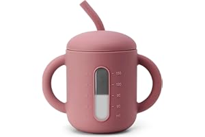 SAMiGO Silicone Sippy Cup, Baby Straw Cup for 6 12 18 Months, Sippy Cup with Straw for Toddlers 1-3 Years, Baby Water Cup for Drinking and Training, 6 oz