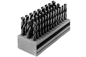 CHICAGO-LATROBE Chicago Latrobe 190F High-Speed Steel Reduced Shank Drill Bit Set With Stand, Black Oxide, Round Shank with Flats, 118 Degree Split Point, 33-Piece