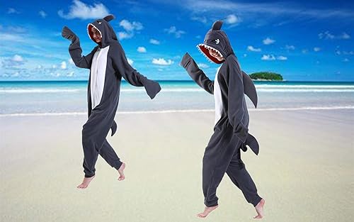 dressfan Unisex Animal Grey Shark Costume Onesie Pajamas Halloween