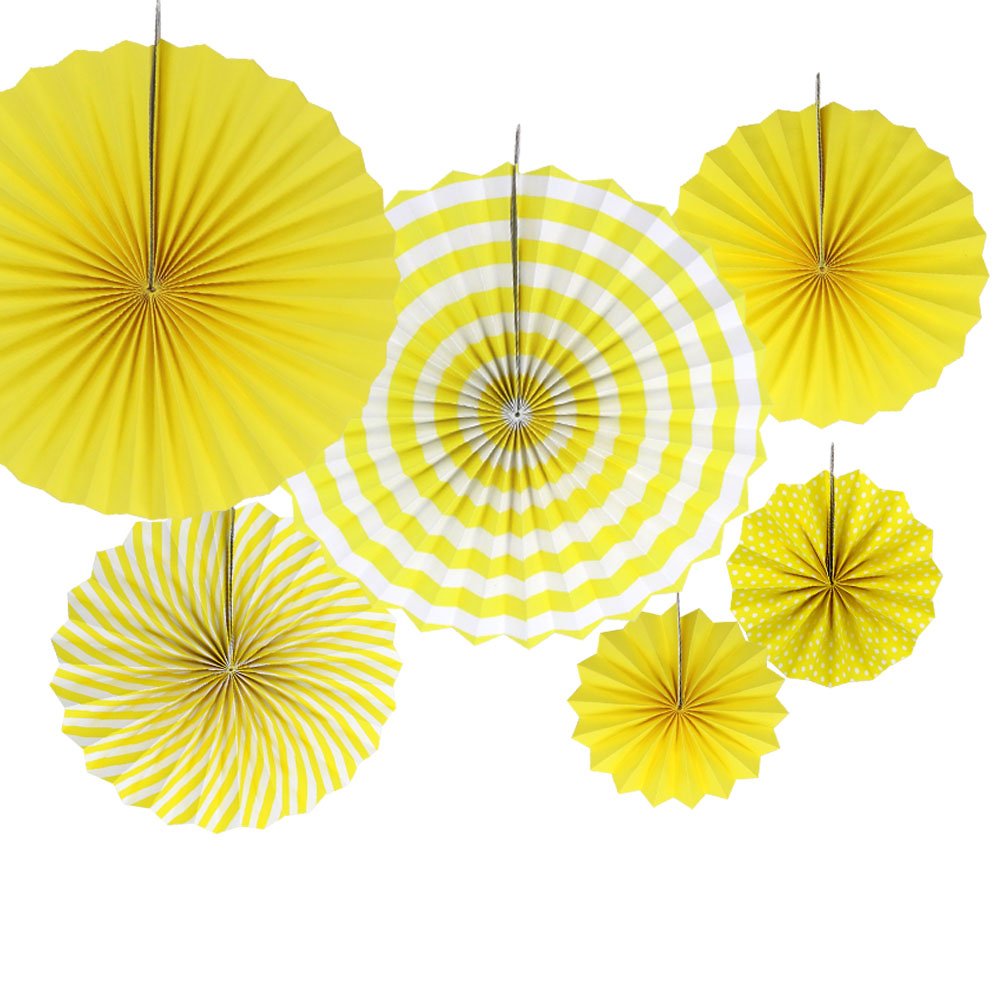 Time to Sparkle 6pcs Mix Hanging Paper Flowers Party Fan Tissue Paper Fan Festival Party Wedding Home Birthday Decor, 6X Fan-Yellow
