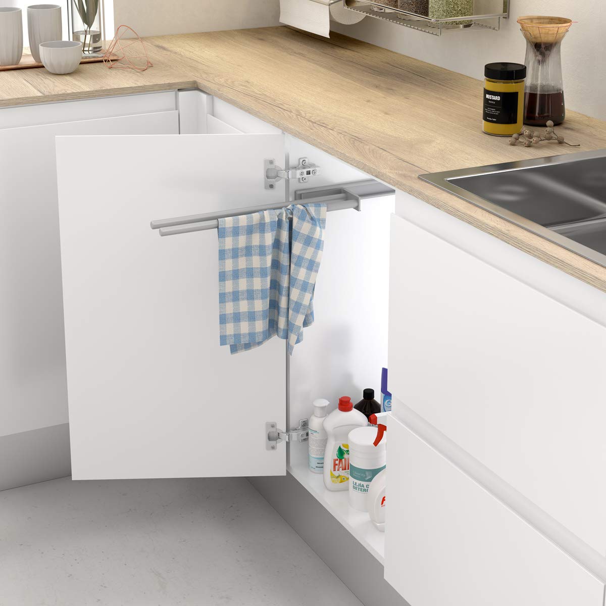 Menage Confort 465 Removable Aluminium Dish Towel Holder for Tea Towels and Towels, Removable Towel Rack, Towel Holder and Kitchen Towels