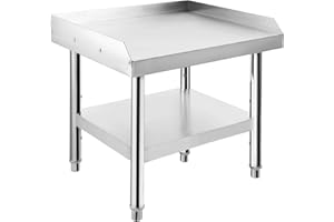 MOVECOM Equipment Grill Stand Table | Stainless Steel 24"x24"x24" | 1000 lbs Top Shelf, 220 lbs Bottom Shelf | Adjustable Legs with 2" Edge Baffle | Ideal for Commercial Kitchens, Hotels, and Homes
