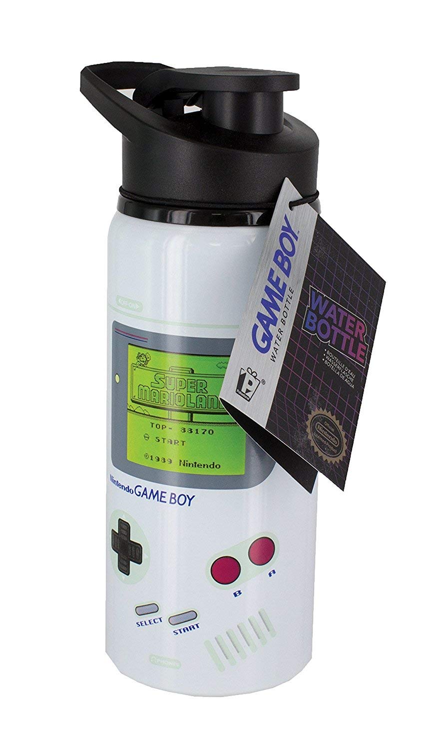 Nintendo Game Boy Metal 600ml Outdoor Water Bottle | Plastic Flip Lid With Spill & Leak Proof Feature | Great For Kids, School, Office, Work & Gym