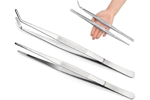 XIBETEO 2 Piece Tweezers Set, 11.8 Inch Stainless Steel Extra Long Aquarium Fishtank Tweezers with Straight Curved Head for F
