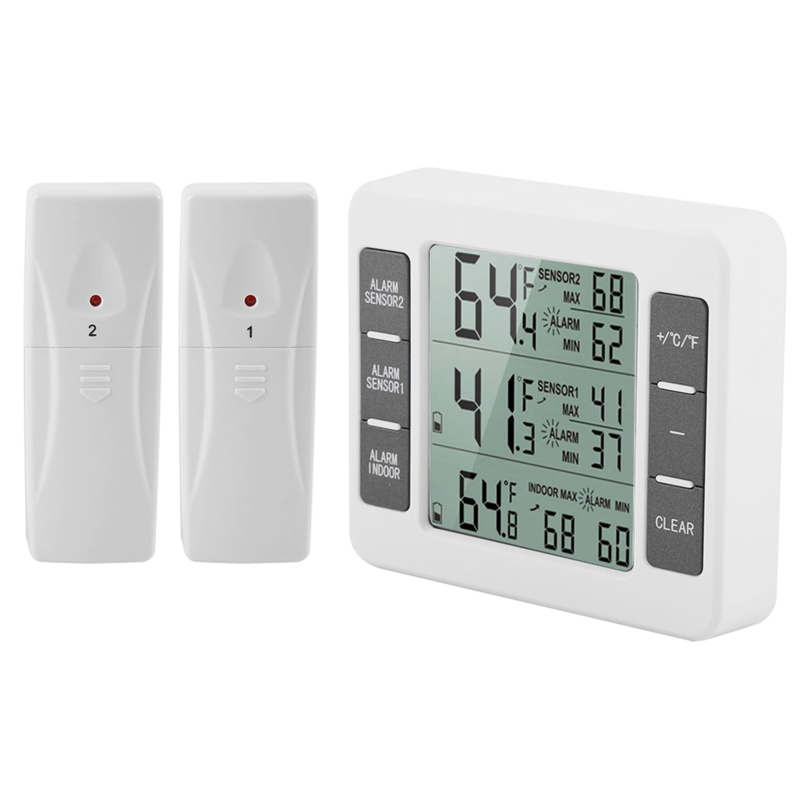 Digital Wireless Refrigerator Thermometer with LCD Display, Indoor Outdoor Temperature Monitor, Dual Remote Sensors, -40¡ãC to 60¡ãC Range, Fridge Freezer Thermometer, Audible Alarm