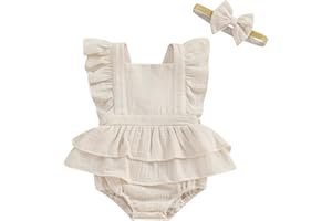 MERSARIPHY Newborn Baby Girl Summer Outfit Linen Ruffle Bubble Romper Dress One Piece Bodysuit Jumpsuit Infant Summer Clothes
