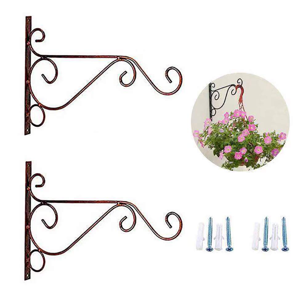 Bestenrose 2 Pack 10" Wall Hanging Brackets Flower Pots Plants Hooks Decorative Wall Planter Hanger Hooks with Screws for Bird Feeder Lanterns Wind Chimes (Red Copper)