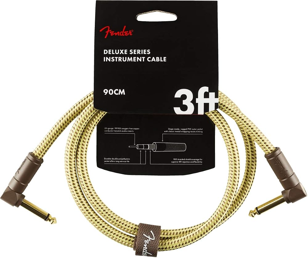 Fender Deluxe Series Instrument Cable 3 ft Ang Ang Tweed