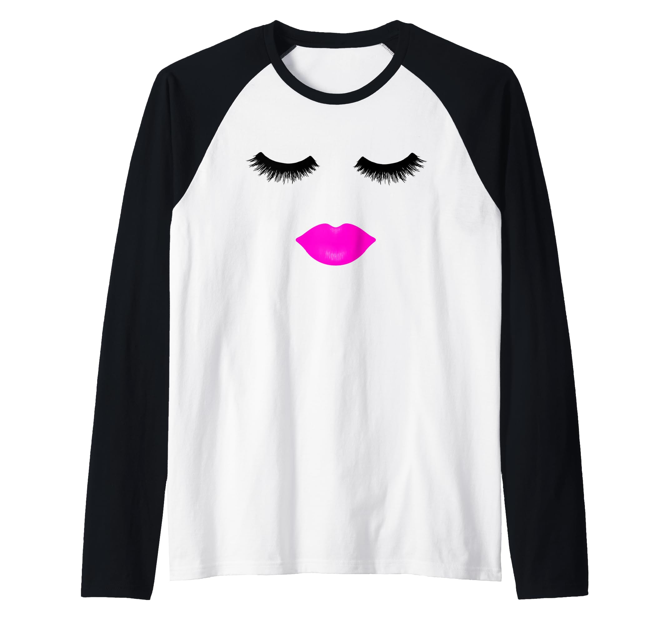 Lip Eyelashes Lipstick Eyelashes Pink Makeup Chic Raglan Baseball Tee