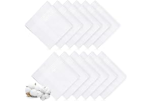 Ahardaim 12 Pcs Handkerchiefs for Men, 100% Soft Cotton White Men's Handkerchiefs, Large Classic Hankies for Men