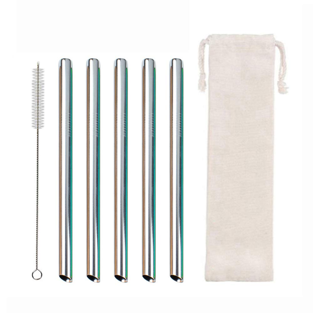 Stainless Steel Boba Straws - Extra Wide Reusable Metal Straws Smoothie/Bubble Tea/Milkshakes Straws 12mm/0.5" - for Bubble & Boba Tea, Milkshakes, Multi-Colored Metal Drinking Straws (Silvery)
