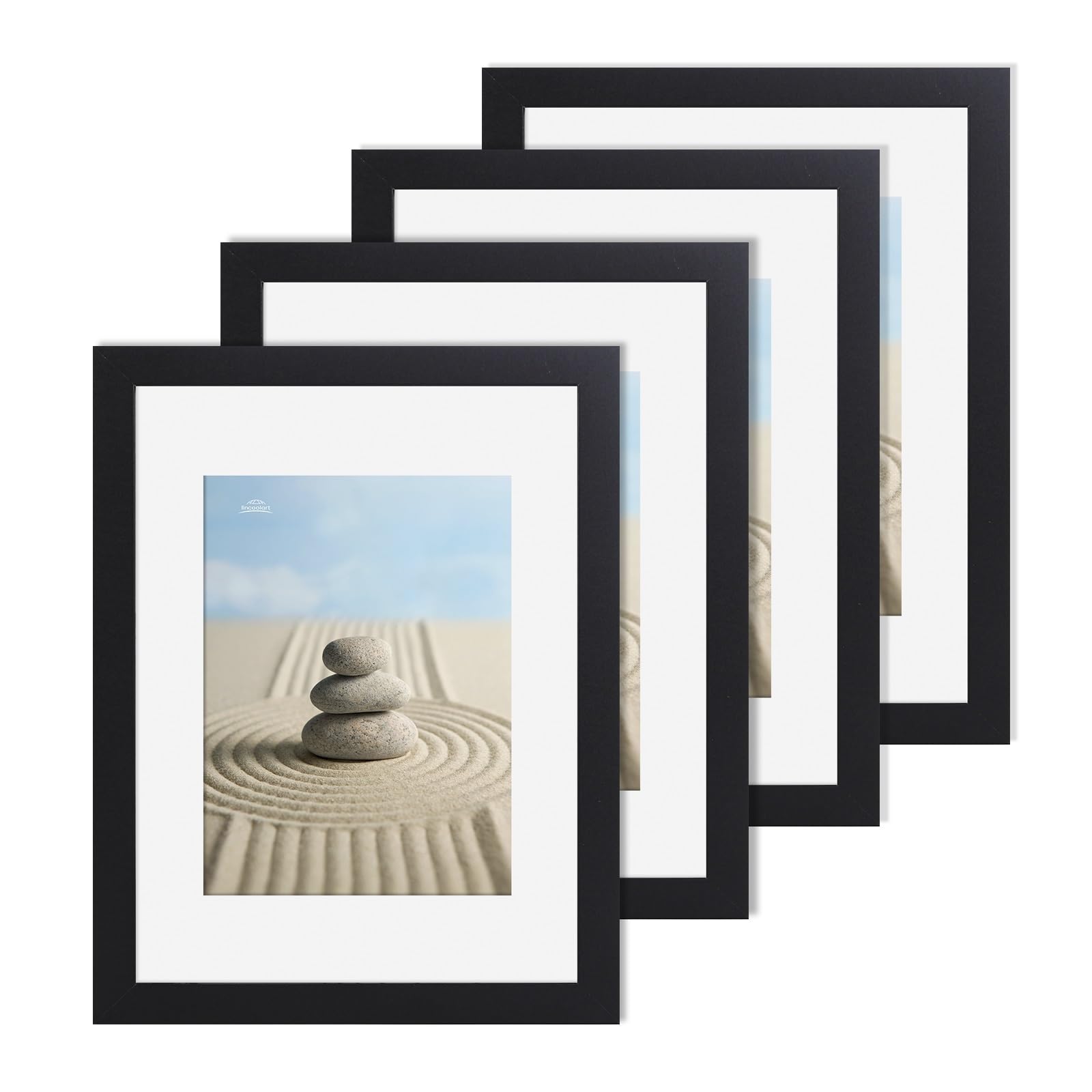 lincoolart A4 Frame Black Picture Frames A4 Photo Frame With Mount for A5 Pictures Certificate Poster Print Tabletop or Wall Display Set of 4 with Real Glass