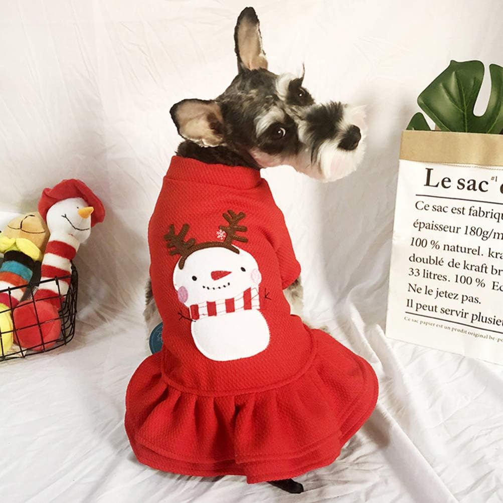 Dog Christmas Skirt Snowman Design Pet Clothes Puppy Skirt Soft Comfortable Dog Dress for Outdoor Activities and Photo Sessions Size S - Image 3