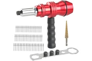Edinstry Electric Rivet Gun Adapter Kit with 4 Nosepieces, Step Drill Bit & 60 Aluminum Rivets, Fits 2.4mm–4.8mm Rivets, Heav