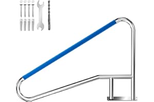 Migoda Pool Rail 54''x36''Swimming Stainless Steel Humanized Handle Swimming Pool Handrails with Blue Grip Cover Quick Mount Base Plate for Inground Pools