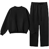 Flygo Womens 2 Piece Outfit Fleece Sweatsuit Sets Crewneck Long Sleeve Pullover Wide Leg Jogger Sweatpants Matching Tracksuit