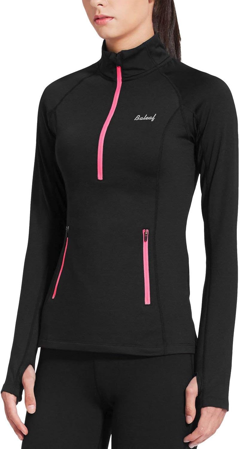 BALEAF Women's Thermal Fleece Half Zip Thumbholes Long Sleeve Running Pullover: Clothing