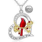 Fenthring Cardinal Necklace Sterling Silver Heart Red Cardinal Necklaces for Women Pendant Memorial Sympathy Red Bird Charms Mothers Day Christmas Gifts