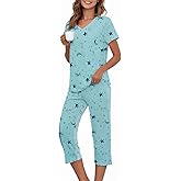 American Trends Womens Pajama Sets Cotton Blend Short Sleeve Sleepwear Soft Capri Pjs for Lounging Two Piece Set S-3XL
