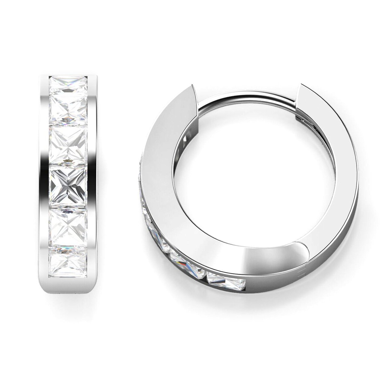 925 Sterling Silver Princess Cut CZ Cubic Zirconia Huggie Hoop Earrings