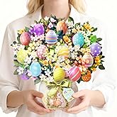 APOTODITO Easter 3D Pop Up Bouquet with Colorful Eggs, Pop Up Easter Card Bouquet with Lights and Music, Envelope Included
