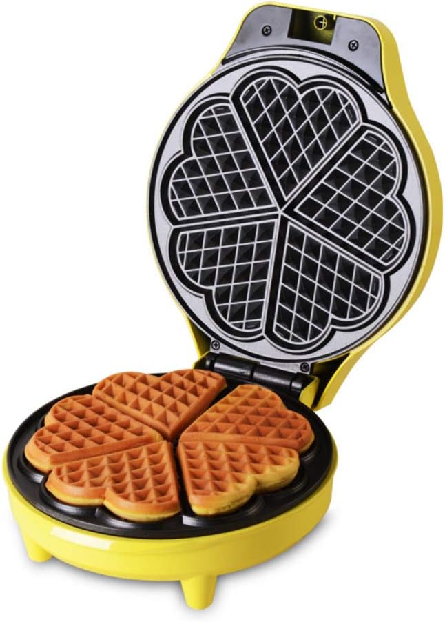 Waffle maker, Five-of-hearts Waffle irons Household Automatic Multifunction Nonstick plates Muffin machine-yellow 25x20x10cm(10x8x4inch)