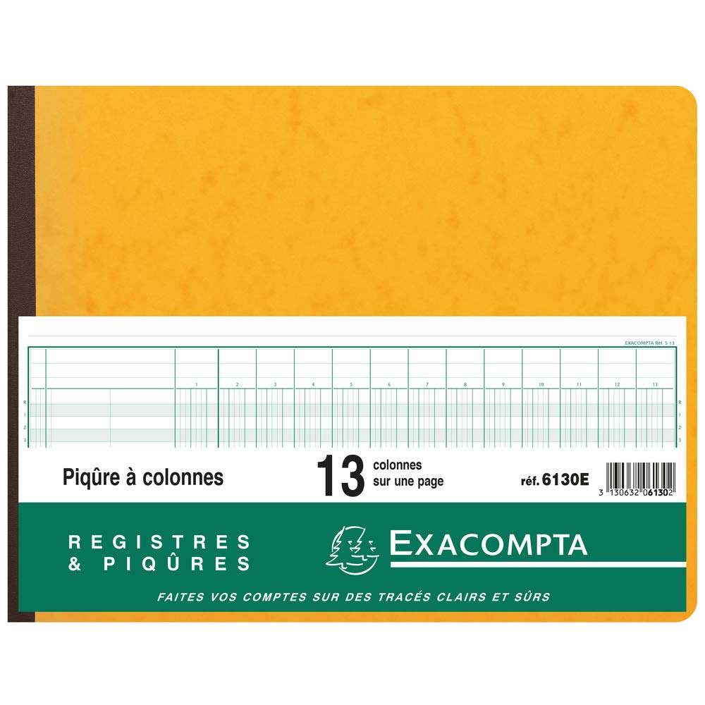Exacompta - Ref 6130E - Horizontal Account Book - 250 x 320mm in Size, 13 Columns on 1 Page, 31 Pre-Printed Lines, Lightly Dyed 110gsm Paper, 80 Pages, French Text