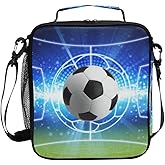 AUUXVA Lunch Box Bag Sport Ball Football Soccer Lunchbox Insulated Thermal Cooler Ice Adjustable Shoulder Strap for Women Men Boys Girls