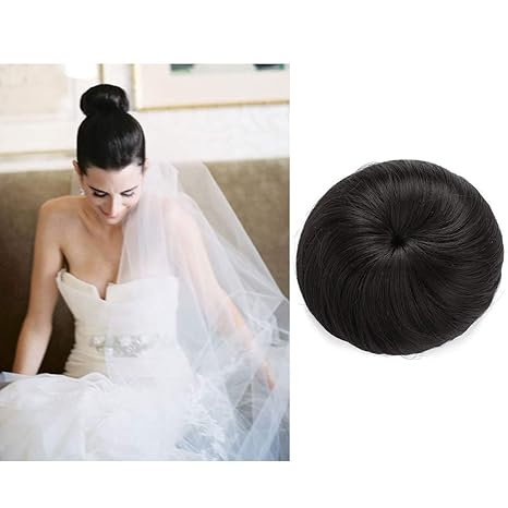 1b Jet Black Sarla Donut Chignon Bun Straight Updo Hair Bun