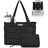 FHELAD Quilted Puffer Tote Bag for Women, 21L Work Hobo Tote, Lightweight Travel Shoulder Bag for Nurses/Commuters | 16" Laptop Sleeve, Foldable Design, Cup Holder Pocket, Daily Carry On Bags