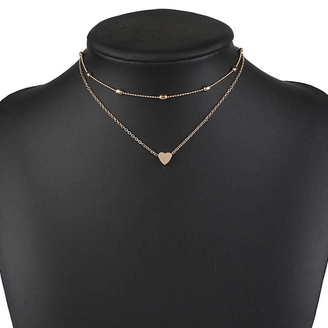 Chiak Women Fashion Multi-Layer Heart Beads Pendant Alloy Necklace Choker Gift (Gold&Siver(2 Pack))